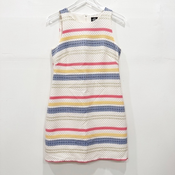 Vince Camuto Mix Jacquard Stripe Sleeveless Sheath Dress Size 4 Yellow Multi - Picture 1 of 5